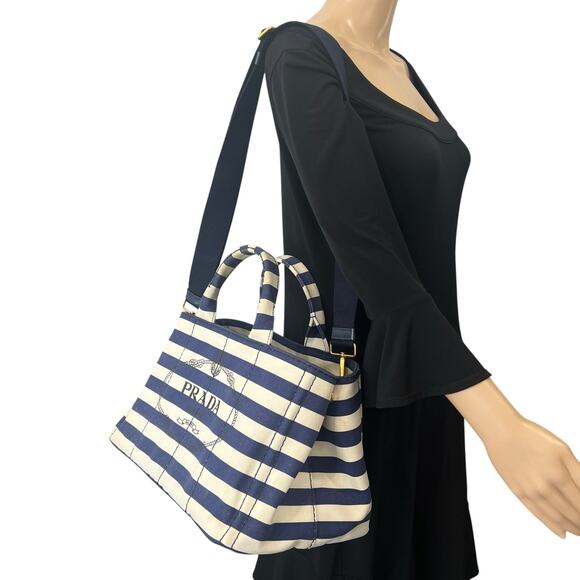Prada Canapa Striped Tote Bag - Picture 3 of 11